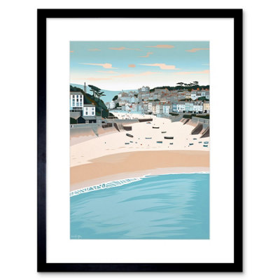 Artery8 Wall Art Print St Ives Bay Summer Pastel Colour Coastal Cityscape Artwork Framed 9X7 Inch from B&Q