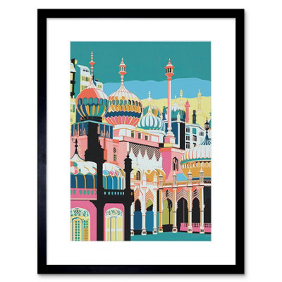 Artery8 Wall Art Print Brighton Royal Pavilion Multicoloured Architecture Artwork Framed 9X7 Inch from B&Q