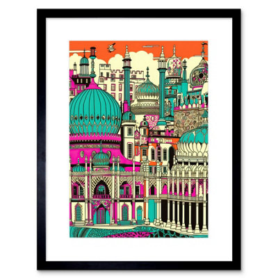 Artery8 Wall Art Print Brighton Royal Pavilion Palace Vibrant Detailed Artwork Framed 9X7 Inch from B&Q