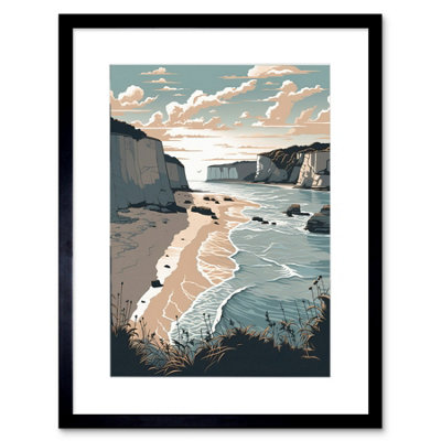 Artery8 Wall Art Print Bay With Cliffs Pastel Colour Coastal Landscape Artwork Framed 9X7 Inch from B&Q