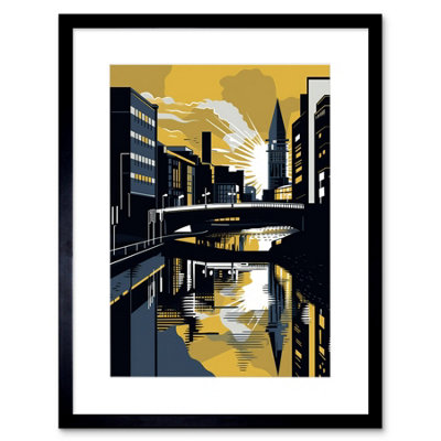 Artery8 Wall Art Print Glasgow Scotland River Cityscape Sunrise Geometric Artwork Framed 9X7 Inch from B&Q
