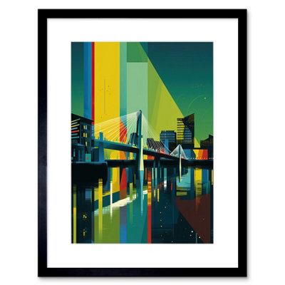 B&Q -  Wall Art Print Glasgow Bells Bridge Modern Geometric Cityscape Artwork Framed 9X7 Inch