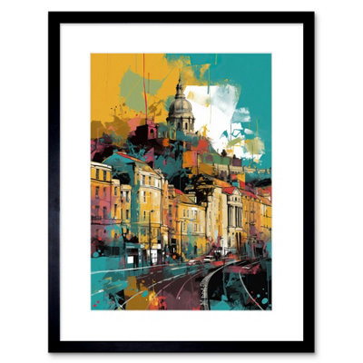 Artery8 Wall Art Print Nottingham City Modern Multicoloured Cityscape Artwork Framed 9X7 Inch from B&Q