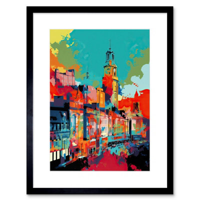 Artery8 Wall Art Print Nottingham City England Cityscape Vibrant Abstract Artwork Framed 9X7 Inch from B&Q