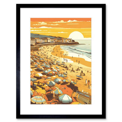 Artery8 Wall Art Print Summer Sunset At Busy Sandy Promenade Beach Artwork Framed 9X7 Inch from B&Q