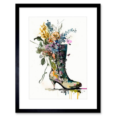 Artery8 Wall Art Print Spring Flower Bouquet In High Heeled Combat Boot Artwork Framed 9X7 Inch from B&Q