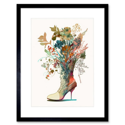 Artery8 Wall Art Print Wildflower Bouquet In A Stiletto Heel Combat Boot Artwork Framed 9X7 Inch from B&Q