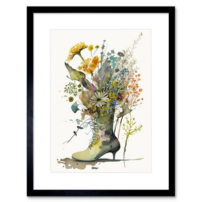 Artery8 Wall Art Print Spring Wildflower Bouquet Stiletto Military Boot Artwork Framed 9X7 Inch from B&Q