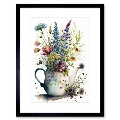 Artery8 Wall Art Print Spring Wildflower Floral Bouquet In A Teapot Vase Artwork Framed 9X7 Inch from B&Q