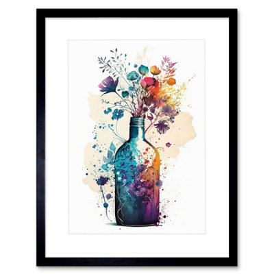 Artery8 Wall Art Print Wildflower Spring Bouquet In Glass Wine Bottle Artwork Framed 9X7 Inch from B&Q