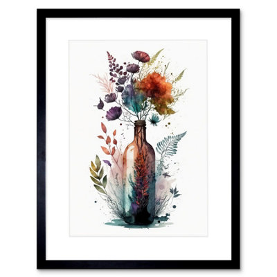Artery8 Wall Art Print Wine Bottle With Spring Wildflower Floral Bouquet Artwork Framed 9X7 Inch from B&Q