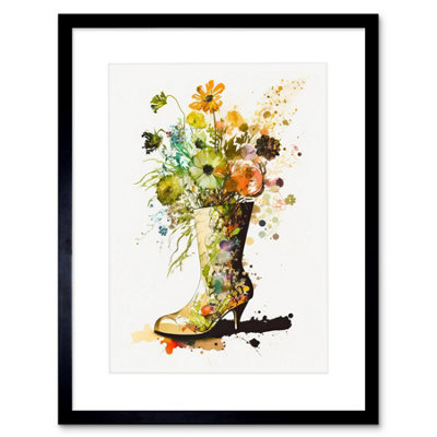 Artery8 Wall Art Print Wildflower Bouquet In A High Heel Floral Boot Artwork Framed 9X7 Inch from B&Q