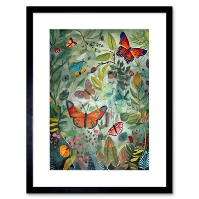Artery8 Wall Art Print Butterflies In A Spring Field Modern Folk Artwork Framed 9X7 Inch from B&Q