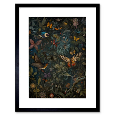 Artery8 Wall Art Print William Morris Style Plants Birds And Butterflies Artwork Framed 9X7 Inch from B&Q