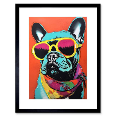 Artery8 Wall Art Print French Bulldog Wearing Sunglasses And Bandana Artwork Framed 9X7 Inch from B&Q