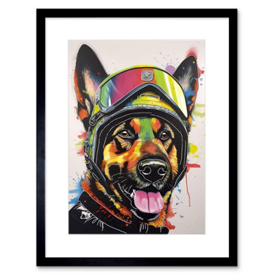 Artery8 Wall Art Print German Shepherd Dog Wearing Ski Helmet And Goggles Artwork Framed 9X7 Inch