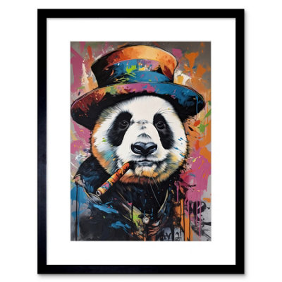 Artery8 Wall Art Print Panda Bear With A Suit Low Top Hat And A Cigar Artwork Framed 9X7 Inch from B&Q