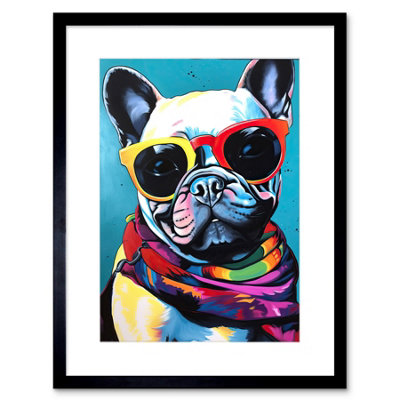 Artery8 Wall Art Print French Bulldog In Sunglasses And Bandana Folk Artwork Framed 9X7 Inch from B&Q