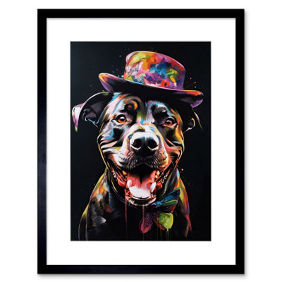 Artery8 Wall Art Print Rottweiler In Bow Tie And Multicoloured Top Hat Artwork Framed 9X7 Inch from B&Q