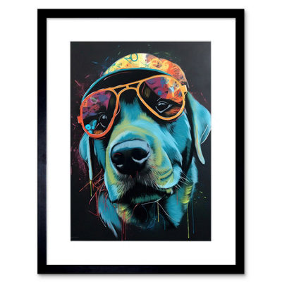 Artery8 Wall Art Print Labrador Retriever With Sunglasses And Hat Artwork Framed 9X7 Inch from B&Q