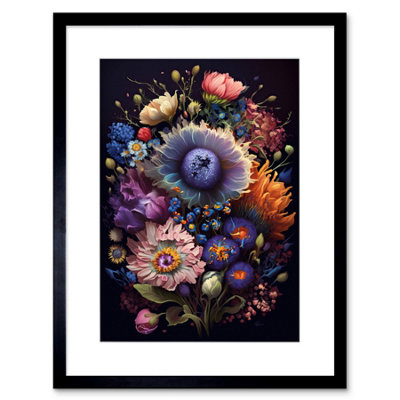 Artery8 Wall Art Print Flower Bouquet Purple Pink Orange Floral Artwork Framed 9X7 Inch from B&Q