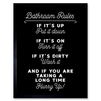 Artery8 Framed Wall Art Funny Bathroom Toilet Rules Sign Funny Decor12X16 Inch