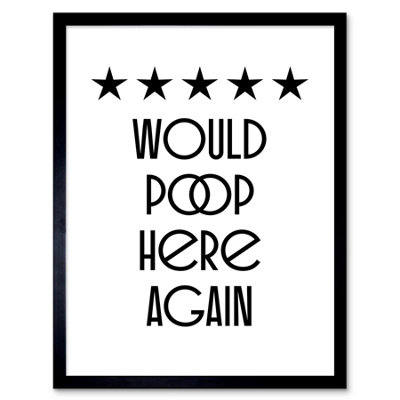 Artery8 Framed Wall Art Funny Toilet Review Sign Five Stars Would Poop Here Again Funny Bathroom Decor12X16 Inch