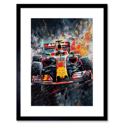 Artery8 Wall Art Print Race Car Driver Racing Action Shot Painting Artwork Framed 9X7 Inch from B&Q