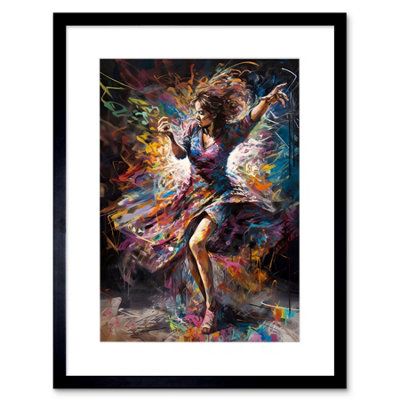Artery8 Wall Art Print Woman Dancing To Dynamic Music Rhythm Artwork Framed 9X7 Inch from B&Q