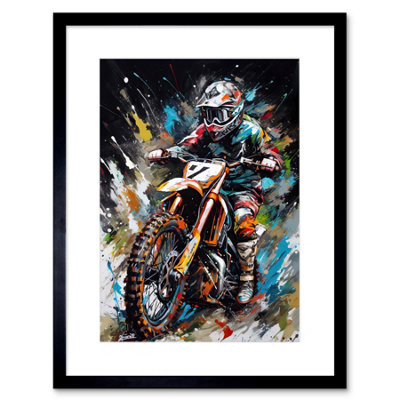 Artery8 Wall Art Print Motocross Race Driver Number 7 Racing Action Shot Artwork Framed 9X7 Inch from B&Q