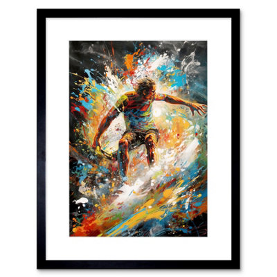 Artery8 Wall Art Print Surfer Surfing On Crashing Waves Splatter Paint Artwork Framed 9X7 Inch from B&Q