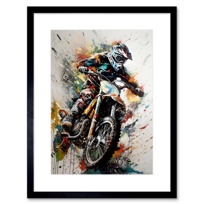 Artery8 Wall Art Print Motocross Racer Paint Splat Action Shot Portrait Artwork Framed 9X7 Inch from B&Q