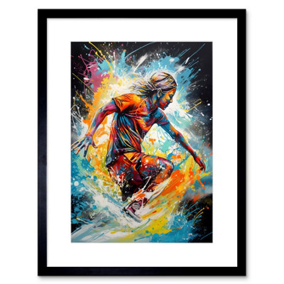 Artery8 Wall Art Print Surfer Surfing On Splatter Paint Crashing Waves Artwork Framed 9X7 Inch from B&Q