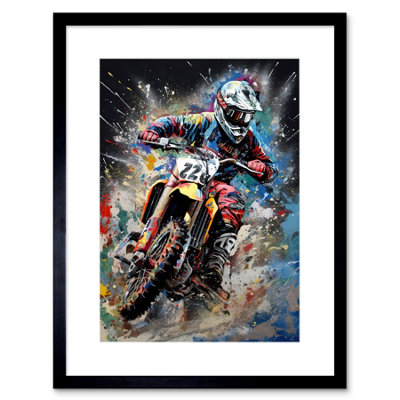 Artery8 Wall Art Print Motocross Race Action Shot Extreme Sport Painting Artwork Framed 9X7 Inch from B&Q
