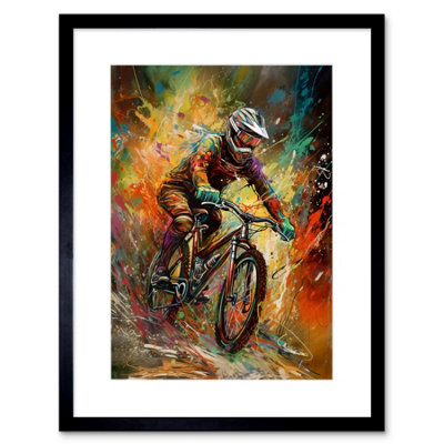 Artery8 Wall Art Print Mountain Biker Paint Splat Portrait Action Shot Artwork Framed 9X7 Inch from B&Q