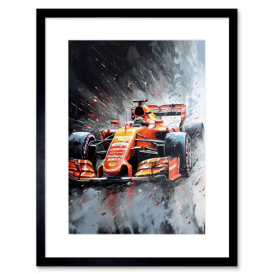 Artery8 Wall Art Print Race Car And Driver Grand Prix Orange And Grey Artwork Framed 9X7 Inch from B&Q