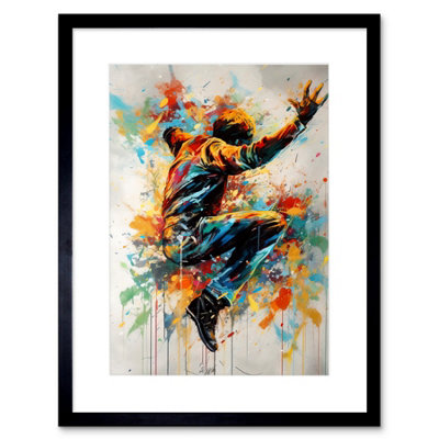 Artery8 Wall Art Print Freestyle Dancing Street Dance Vibrant Paint Splat Artwork Framed 9X7 Inch from B&Q