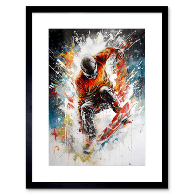 Artery8 Wall Art Print Extreme Sports Snowboarding Paint Splat Portrait Artwork Framed 9X7 Inch