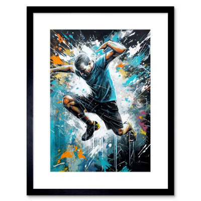 Artery8 Wall Art Print Man Doing Parkour Jump Pose Paint Splat Portrait Artwork Framed 9X7 Inch from B&Q
