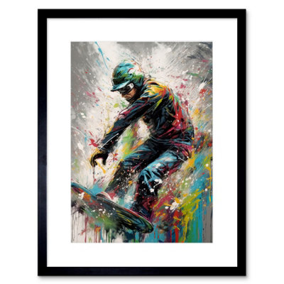 Artery8 Wall Art Print Snowboarding Extreme Sport Athlete Paint Splat Artwork Framed 9X7 Inch