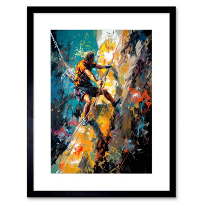 Artery8 Wall Art Print Rock Climber Climbing Multicoloured Mountain Cliff Artwork Framed 9X7 Inch from B&Q