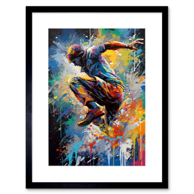 Artery8 Wall Art Print Parkour Paint Splat Portrait Jump Action Shot Artwork Framed 9X7 Inch from B&Q