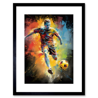 Artery8 Wall Art Print Footballer About To Kick The Ball Vibrant Portrait Artwork Framed 9X7 Inch from B&Q