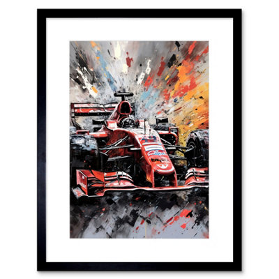 Artery8 Wall Art Print Grand Prix Paint Splat Red Race Car Bold Artwork Framed 9X7 Inch from B&Q
