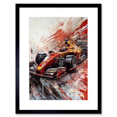 Artery8 Wall Art Print Grand Prix Red Race Car Action Shot Paint Splat Artwork Framed 9X7 Inch from B&Q