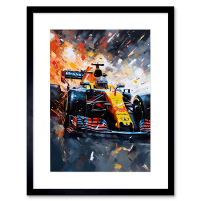 Artery8 Wall Art Print Grand Prix Race Car In Action On Track Circuit Artwork Framed 9X7 Inch from B&Q