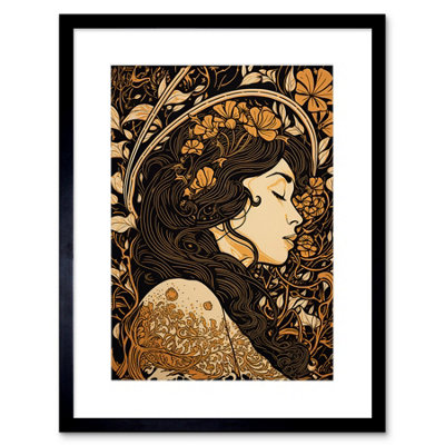 B&Q -  Wall Art Print Sleeping Beauty Modern Art Nouveau Artwork Framed 9X7 Inch