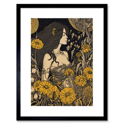 Artery8 Wall Art Print Woman In Flower Field Midsummer Night Artwork Framed 9X7 Inch from B&Q