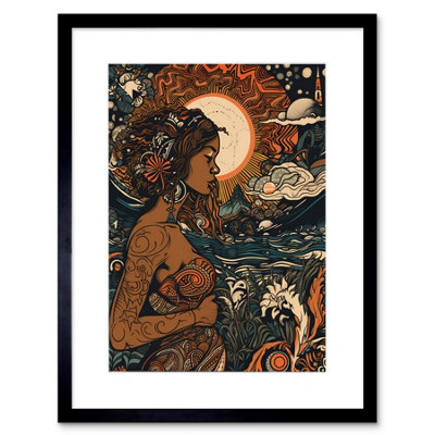 Artery8 Wall Art Print Gaia Mother Nature Modern Art Nouveau Folk Artwork Framed 9X7 Inch from B&Q