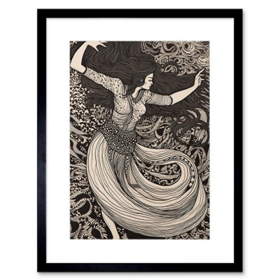 Artery8 Wall Art Print Long Haired Woman Dancing To Music In Boho Dress Artwork Framed 9X7 Inch from B&Q